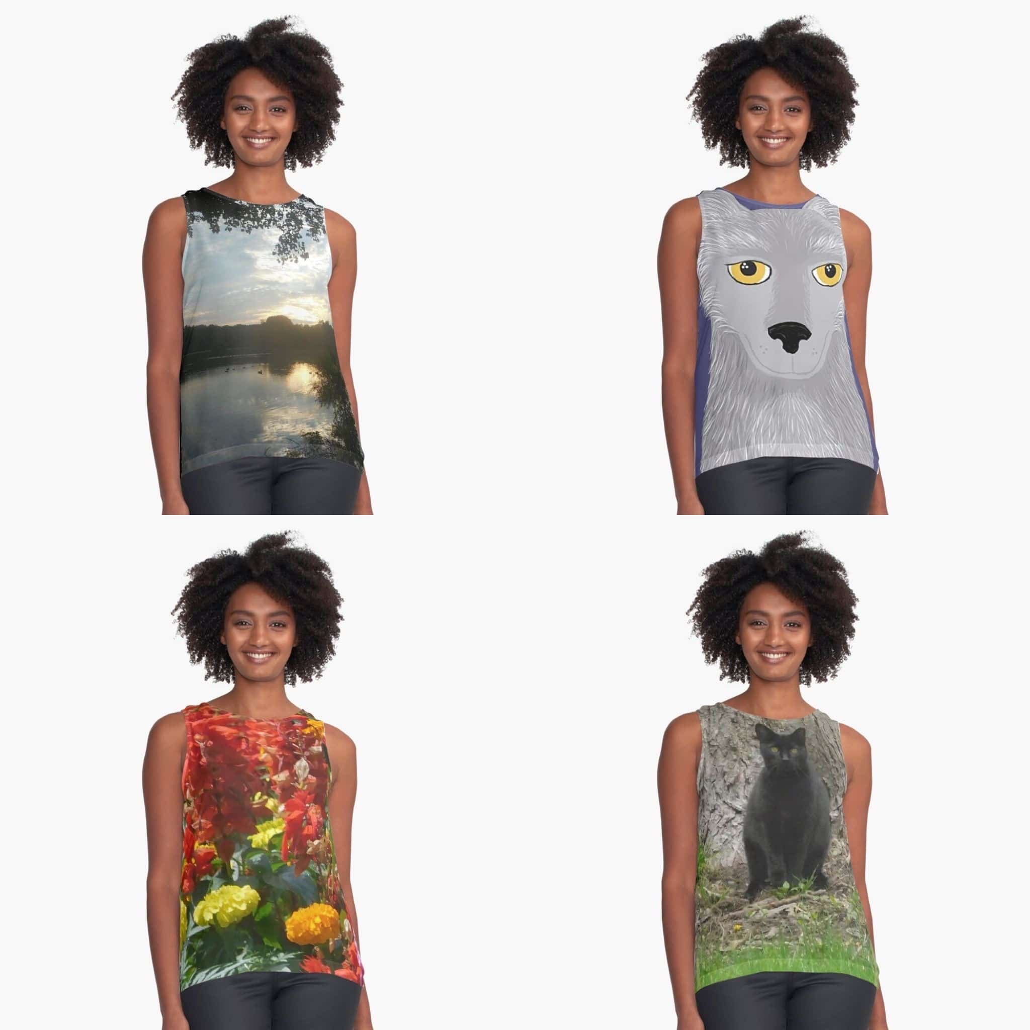 Tank tops featuring Jennifer Priester's art and photography.