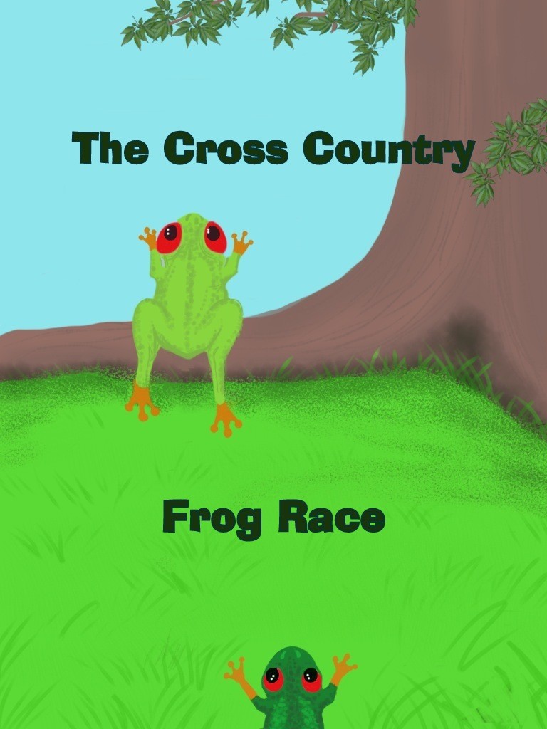 The color illustration from The Cross Country Frog Race in Tales of Familiars featuring Billy as a Red Eyed Tree Frog racing his frog familiar.