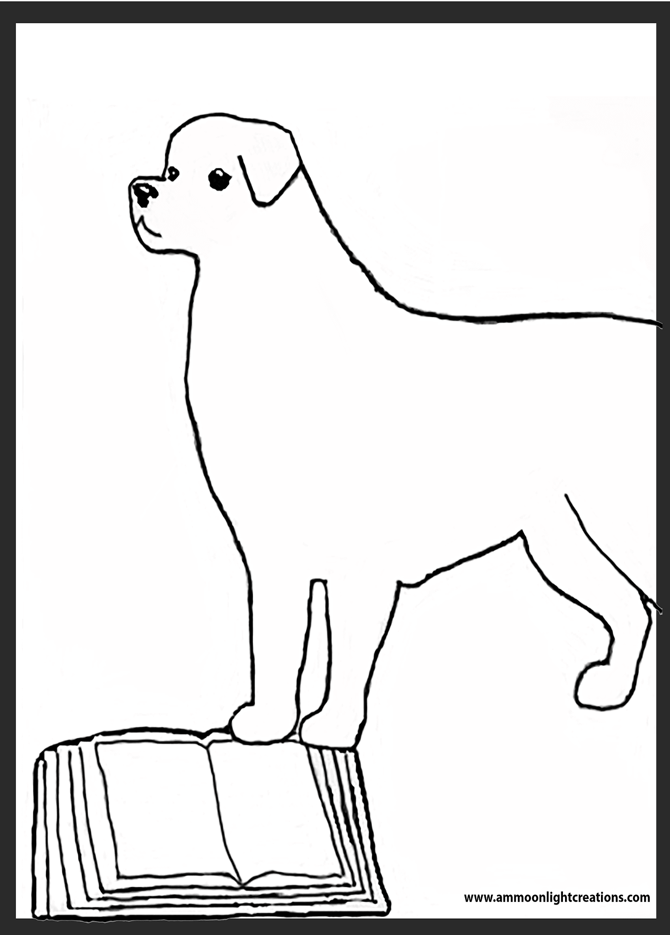 A coloring page featuring DWW's Golden Retriever familiar from Learning About Magic.