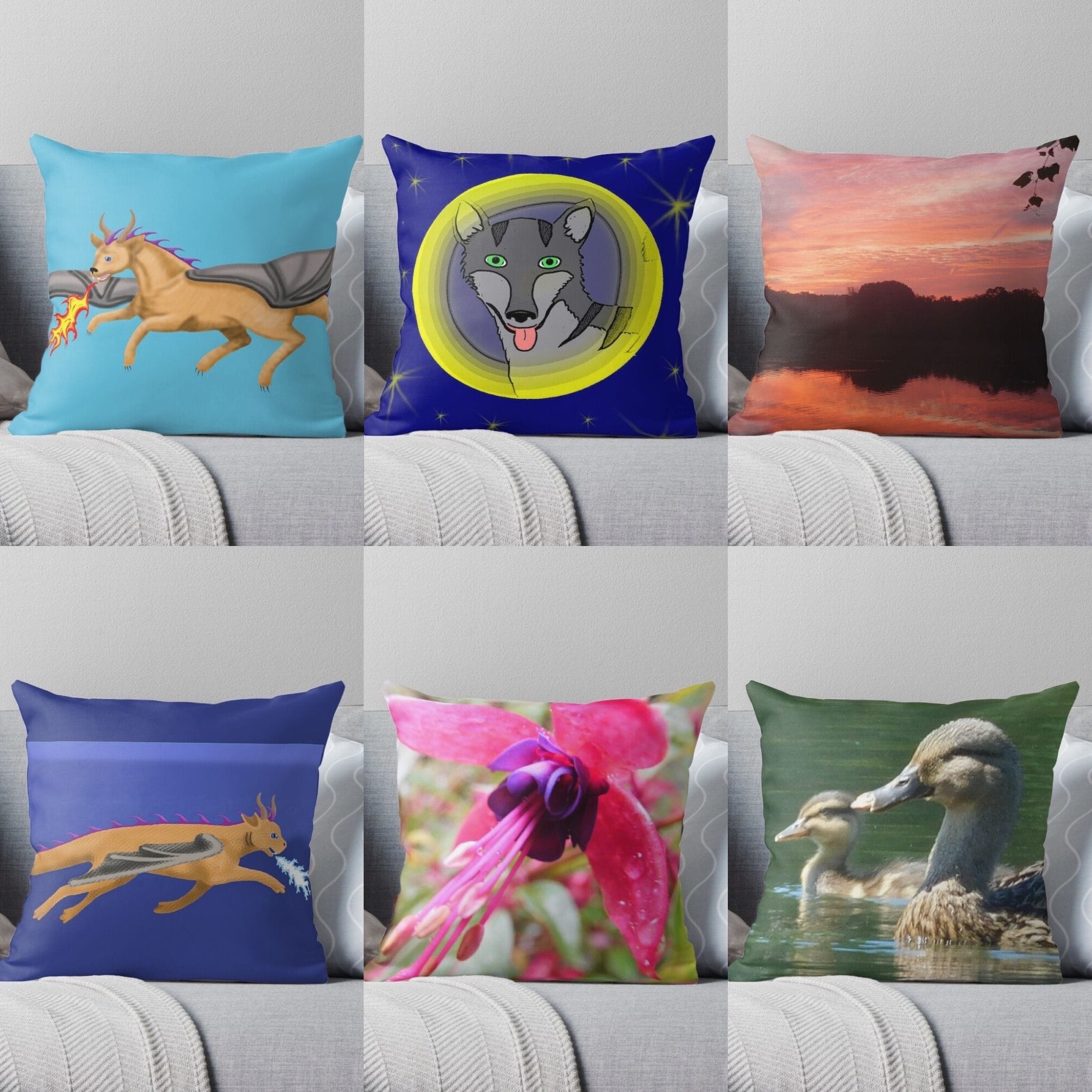 Pillows featuring Jennifer Priester's art and photography.