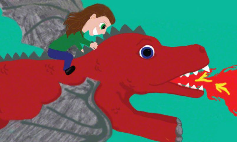 An image of the young witch, Ally and her red dragon familiar, Air Raid.