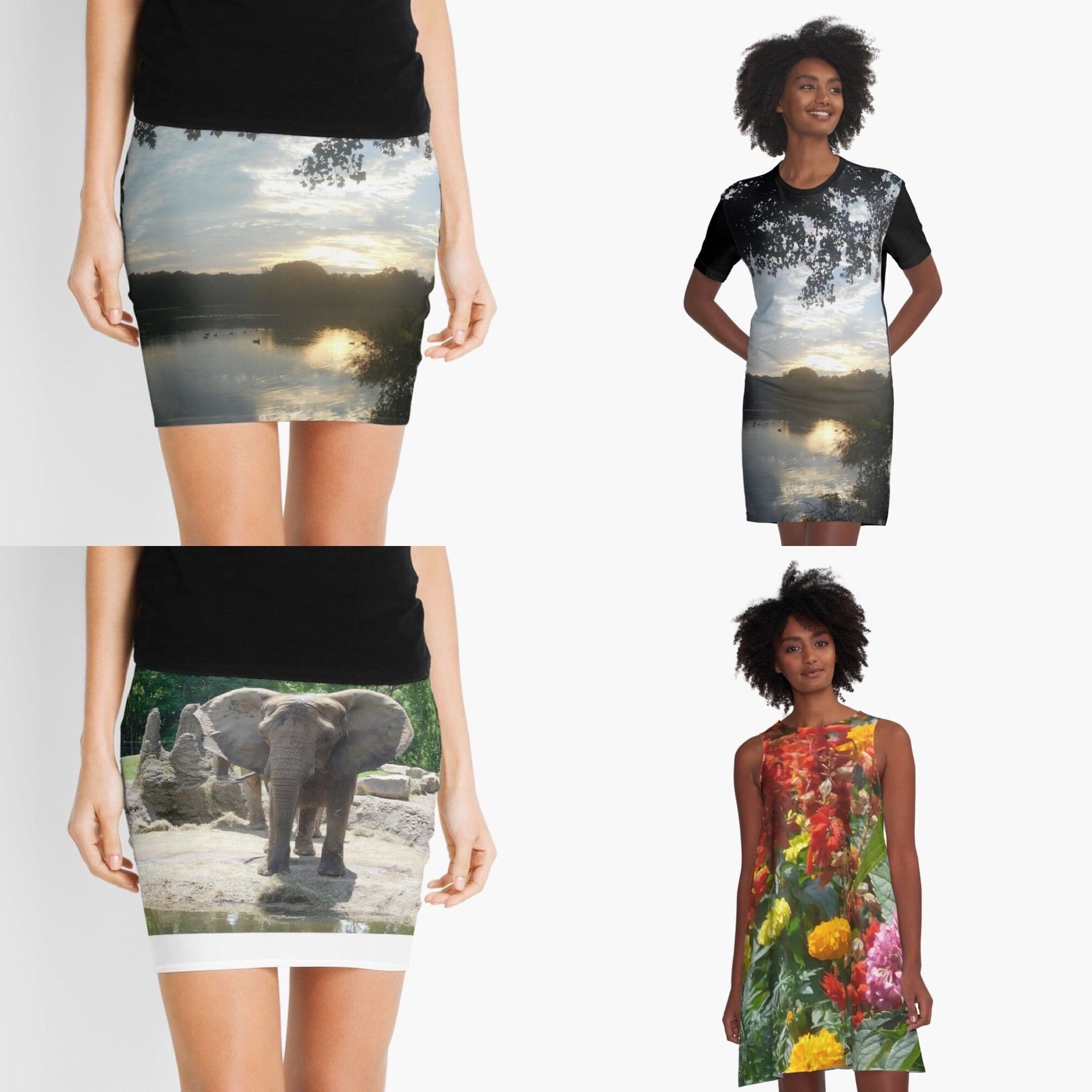 Mini skirts and dresses featuring Jennifer Priester's photography.