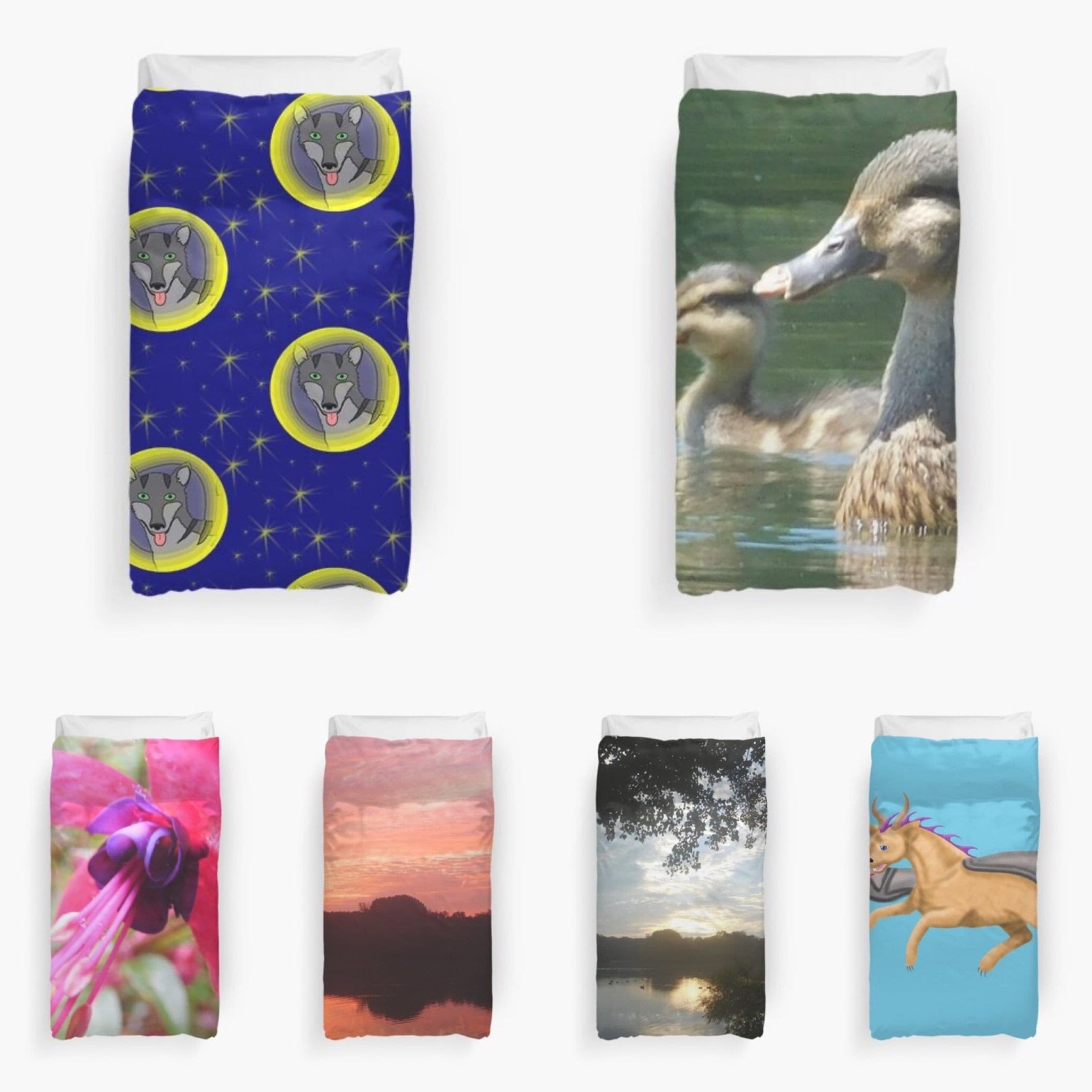 Duvet covers featuring Jennifer Priester's art and photography.